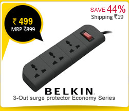 Belkin 3-Out surge protector Economy Series(F9E300zb1.5MGRY) Rs. 499