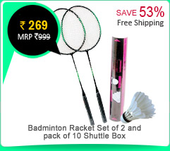 Badminton Racket Set of 2 And pack of 10 Shuttle Box Rs. 269