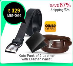 Kata Pack of 2 Leather Belt (Black & Brown) with Leather Wallet Rs. 329