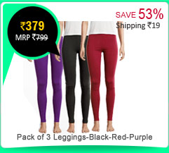 Pack of 3 Leggings-Black-Red-Purple Rs. 379