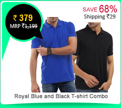 Royal  Blue and Black Collar T-shirt Combo Rs. 379