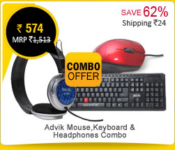 Combo of Advik Desktop Mouse,Multimedia Keyboard & Adjustable Stereo PC Headphones with mic Rs. 574