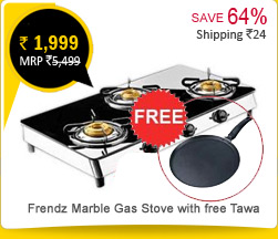 Frendz Marble Gas Stove (3 Burner) with free Toro hard Coat Dosa Tawa  Rs.1,999