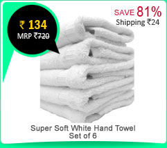 Super Soft White Hand Towel  Set of 6 Rs. 134