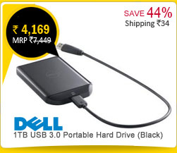 Dell 1TB USB 3.0 Portable Hard Drive (Black) Rs. 4,169