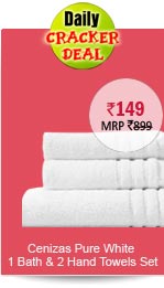 Cenizas Pure White Bath & Hand Towel Set of 3  Rs. 179