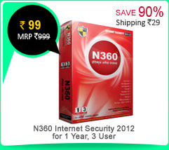 N360 Internet Security 2012 For 1 Year, 3 User Rs. 99