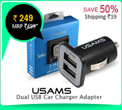 USAMS Dual USB Car Charger Adapter for iPad iPhone iPod (BLACK)