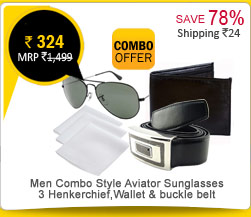 Men  Combo Style Avaitor Sunglasses, 3 Henkerchief,Wallet & buckle belt Rs. 324