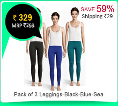 Pack of 3 Leggings-Black-Blue-Sea Rs. 329