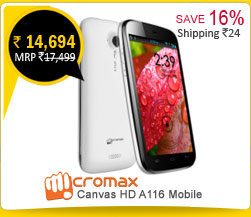 Micromax Canvas HD  A116 Mobile Rs. 14,694