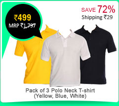 Pack of 3 Polo Neck T-shirt (Yellow, Blue, White)