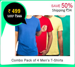 Combo Pack  of 4 (Yellow, Red, Royal & Green) Men's T-Shirt Rs. 499