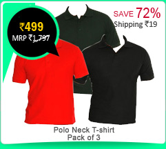 Pack of 3 Polo Neck T-shirt (Black, Red, Green) Rs. 499/- 