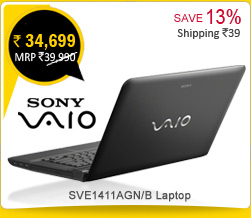 Sony Vaio SVE1411AGN/B Laptop (2nd Gen Ci3/2GB/500 GB/Win7 Prof) Rs.  34,699/-