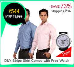 D&Y Stripe Shirt Combo (blue & pink) with D&Y watch free Rs. 544