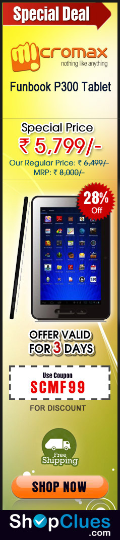 Micromax Funbook P300 Tablet at rs 5,799/- only with free shipping 