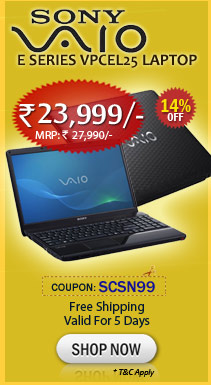 iSony VAIO E Series VPCEL25 Laptop (15.5inch, AMD APU Dual Core, Windows 7, 2GB RAM) just rs 23,999/- only with free shipping