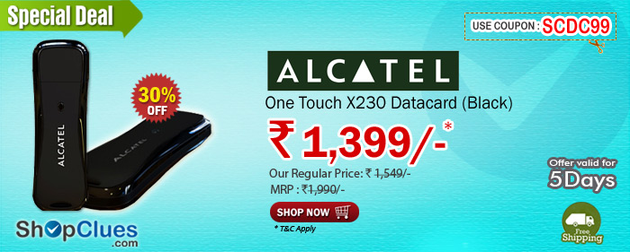 Alcatel One Touch X230 Datacard (Black) for just Rs.1,399/- 