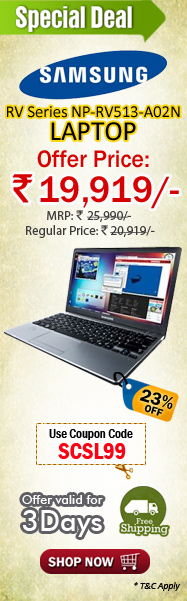 Samsung RV Series NP-RV513-A02N Laptop at Rs 19,919/- with Free Shipping