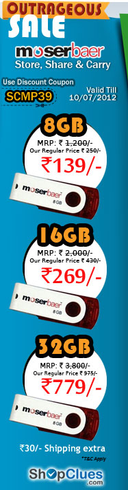 Moserbaer pendrives at best price 8GB Pendrive @ 139/- , 16GB pendrive @ 269/-, 32GB pendrive @ 779/-
