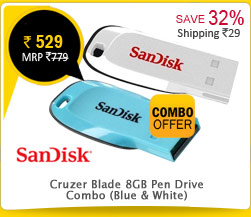 Combo of 2 Sandisk Cruzer Blade 8GB Pen Drive(Blue & White) Rs.  549