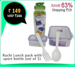 Ruchi Lunch pack with sport bottle (set of 5) Rs. 149