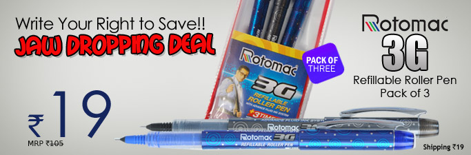Rotomac 3G Refillable Roller Pen Pack of 3 Rs. 19