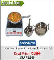 Induction Base Stainless Steel Cook and Serve Set (1 Sauce Pan + 1 Kadai + 1 Fry Pan + Scrubber)