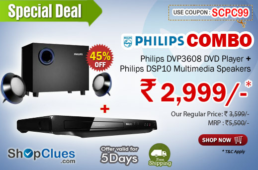 Philips DVP3608 DVD Player with Philips DSP10 Multimedia Speakers just Rs.2,999/- 