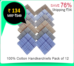 Pack of 12 Colored 100% Cotton Handkerchiefs