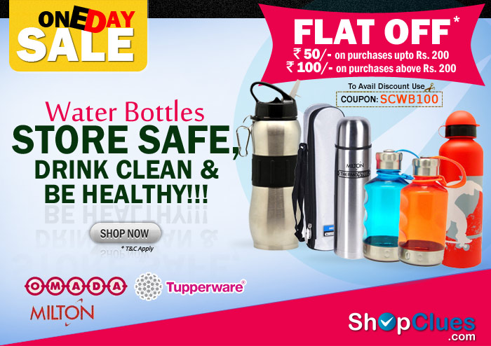Tupperware,milton omada Water Bottles  Sale get Flat Rs. 50 off on bottles under  or equal to Rs. 200  Flat Rs. 100 Off on bottles above Rs. 200 