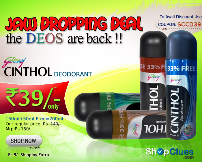 Cinthol Deodorant 150ml just Rs. 39/-