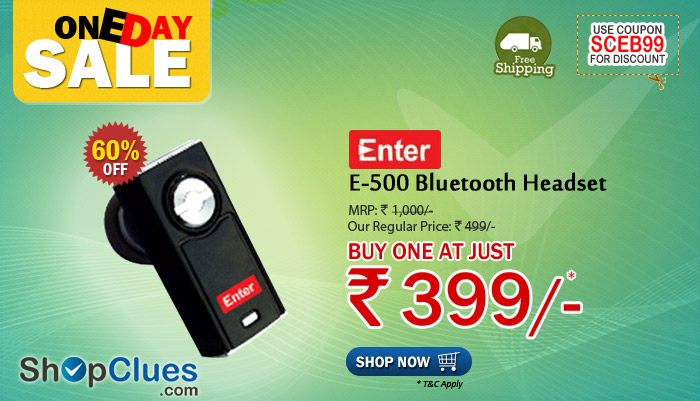 Enter E-500 Bluetooth Headset at Rs. 399 only with free Shipping