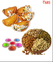 Jaipuri Mawa Gujia Mithai Dryfruit Combo Holi Gift