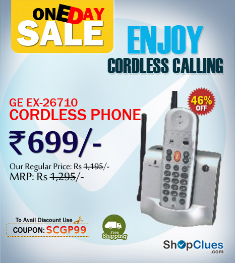 GE EX-26710 Cordless Phone just Rs.699/-(MRP 1,295/-) on ShopClues.com with free shipping extra 