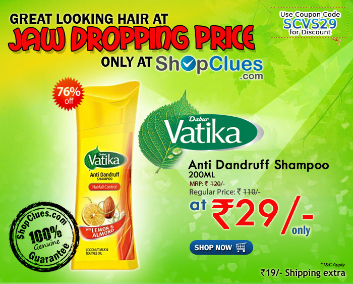 Dabur Vatika Dandruff Control Shampoo (200ml) MRP: Rs 120/- and you get it Just Rs 29/- only with Rs. 19 shipping per product