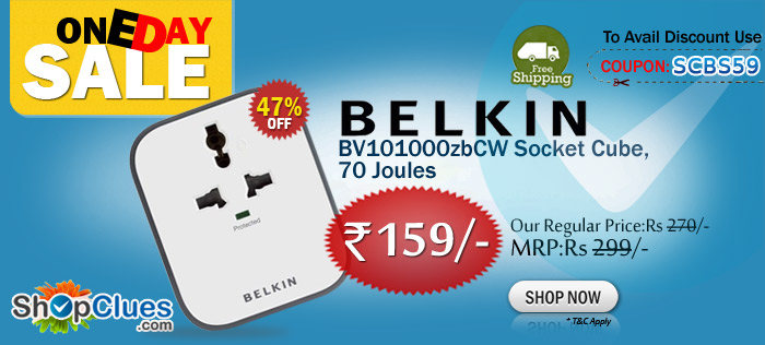 Belkin BV101000zbCW Socket Cube, 70 Joules just rs 159/- with free shipping