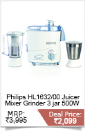 Philips HL1632/00 Juicer Mixer Grinder 3 jar 500W (Blue)