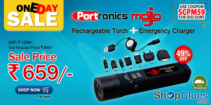 Portronics Mojo (Emergency Charger+ Rechargeable Torch) just Rs 659/- with Free Shipping
