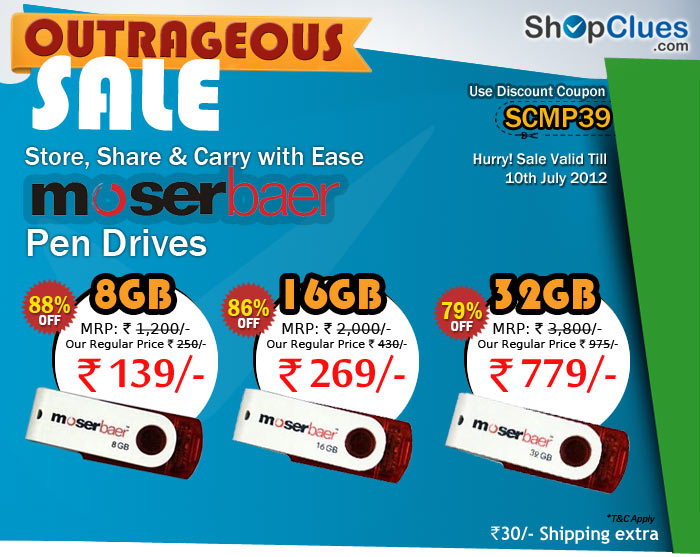 Moserbaer pendrives at best price 8GB Pendrive @ 139/- , 16GB pendrive @ 269/-, 32GB pendrive @ 779/-