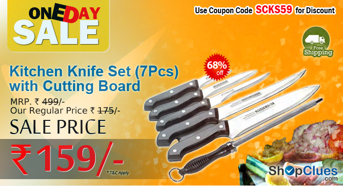 Kitchen Knife Set of 7pcs Wth Cutting Board MRP: Rs 499/- and you get it Just Rs 159/- only with free shipping