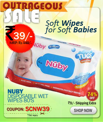 Nuby Disposable Wet Wipes 80's just rs. 39/-
