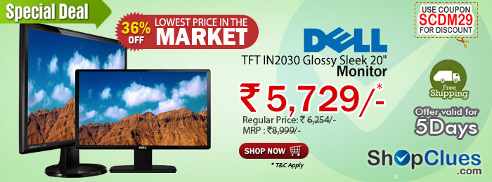 Dell TFT IN2030 Glossy Sleek 20 inch Monitor Just Rs 5,729/- with Free Shipping