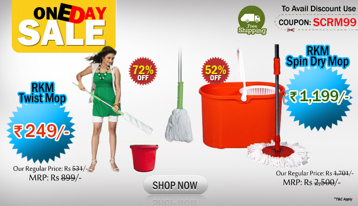 RKM Spin Dry Mop Rs.1,199/- and RKM Twist Mop jusr Rs.249/- with Free Shipping