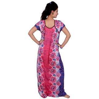 Kismat Fashion Pink Cotton Floral Print Long Night Gowns & Nighty Kn19