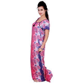 Kismat Fashion Pink Cotton Floral Print Long Night Gowns & Nighty Kn19