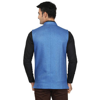 Best Men QDesigns Blue Plain Slim Nehru Jacket for Men 2025 at ShopCircuit | ONDC