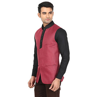 Latest Men QDesigns Red Plain Slim Nehru Jacket for Men 2025 at ShopCircuit | ONDC