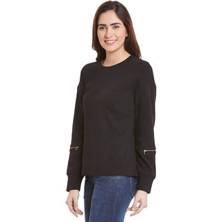 Latest Women Miss Chase Women's Black Round Neck 3/4th Sleeves Basic Solid/Plain Top 2025 at Sho